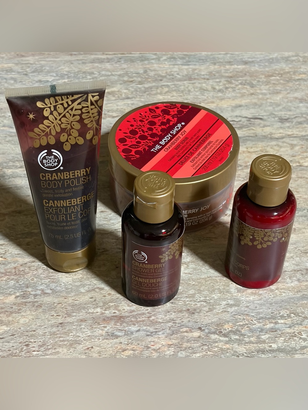 The Body Shop Cranberry Shower gel, Lotion, Body Polish, & Body Scrub